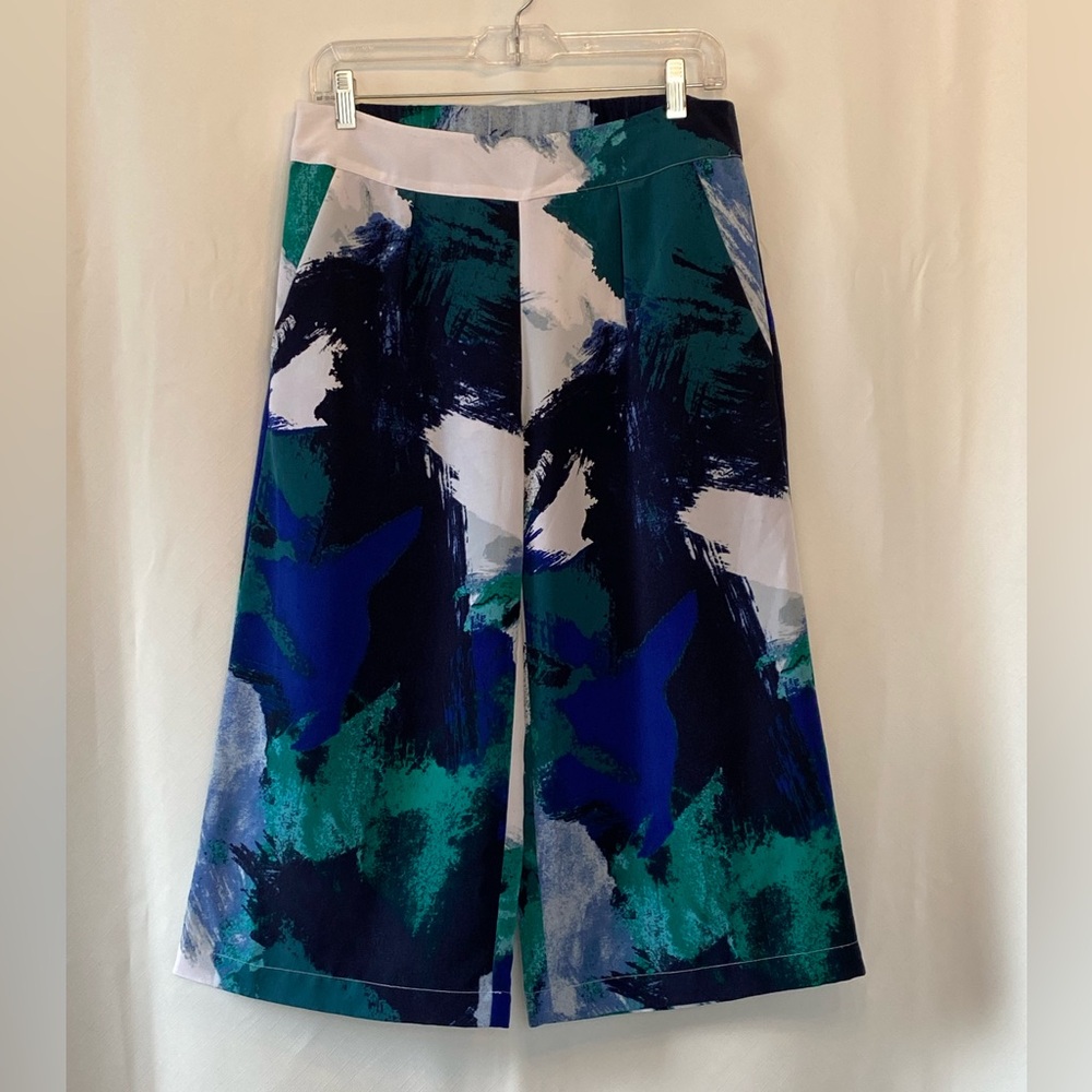 Women's Psychedelic Pull On Wide Leg Culottes Medium Abstract Boho Crepe Bold